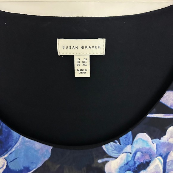 Susan Graver Womens 3X Blue Purple Floral Chiffon Overlay Blouse Short Sleeve - Picture 6 of 9